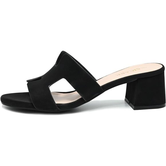 SICARE Square Open Toe Strappy Leather Women Sandals Low Block Chunky Heels - Picture 3 of 12